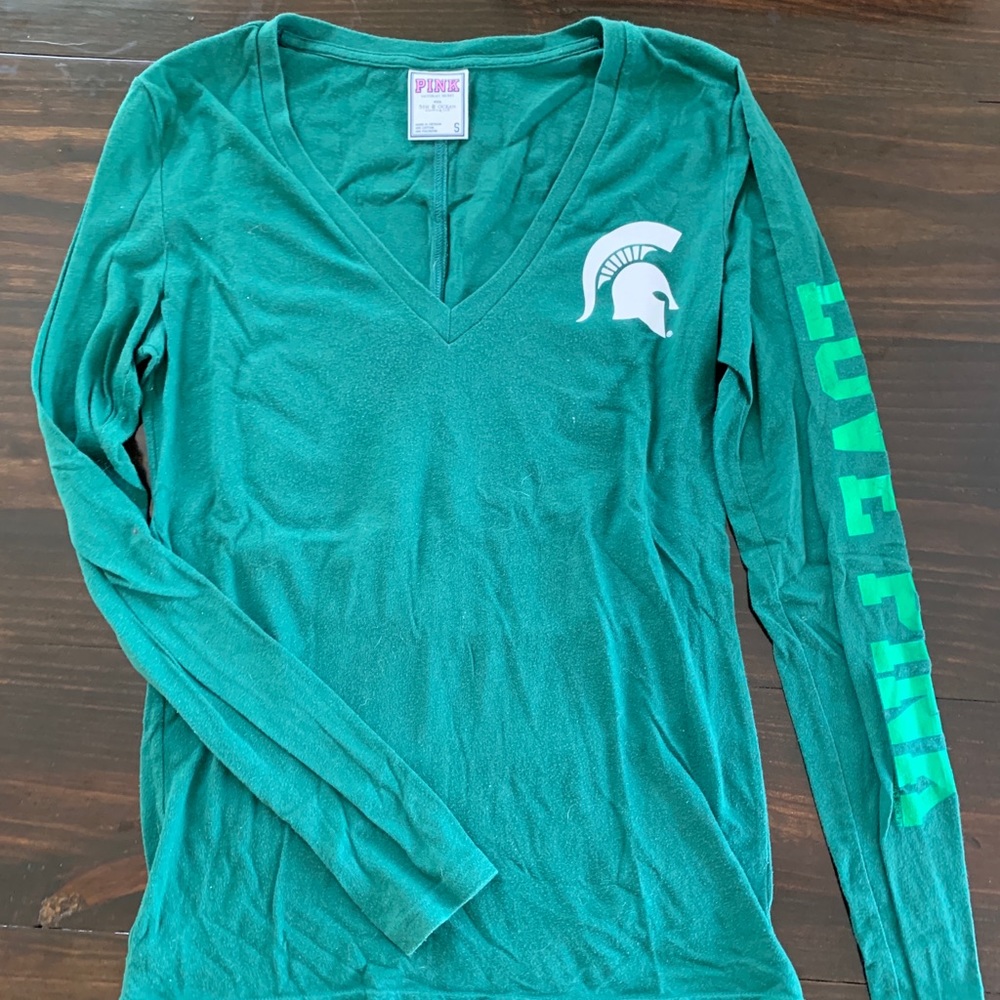 VS PINK L/S Green MSU (Michigan State) shirt